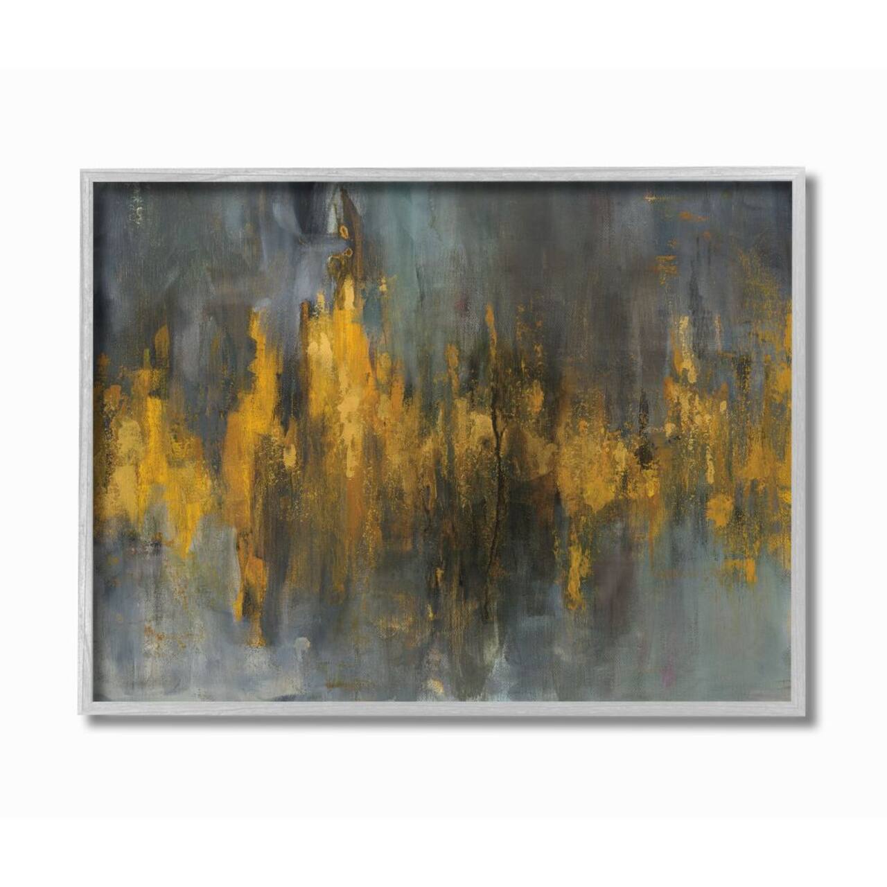 Stupell Industries Black & Gold Abstract Fire Wall Art in Gray Frame
